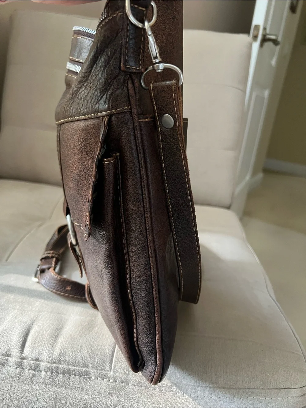 JL Saldivar Vintage Smooth Brown Leather Crossbody Utility Messenger Unisex